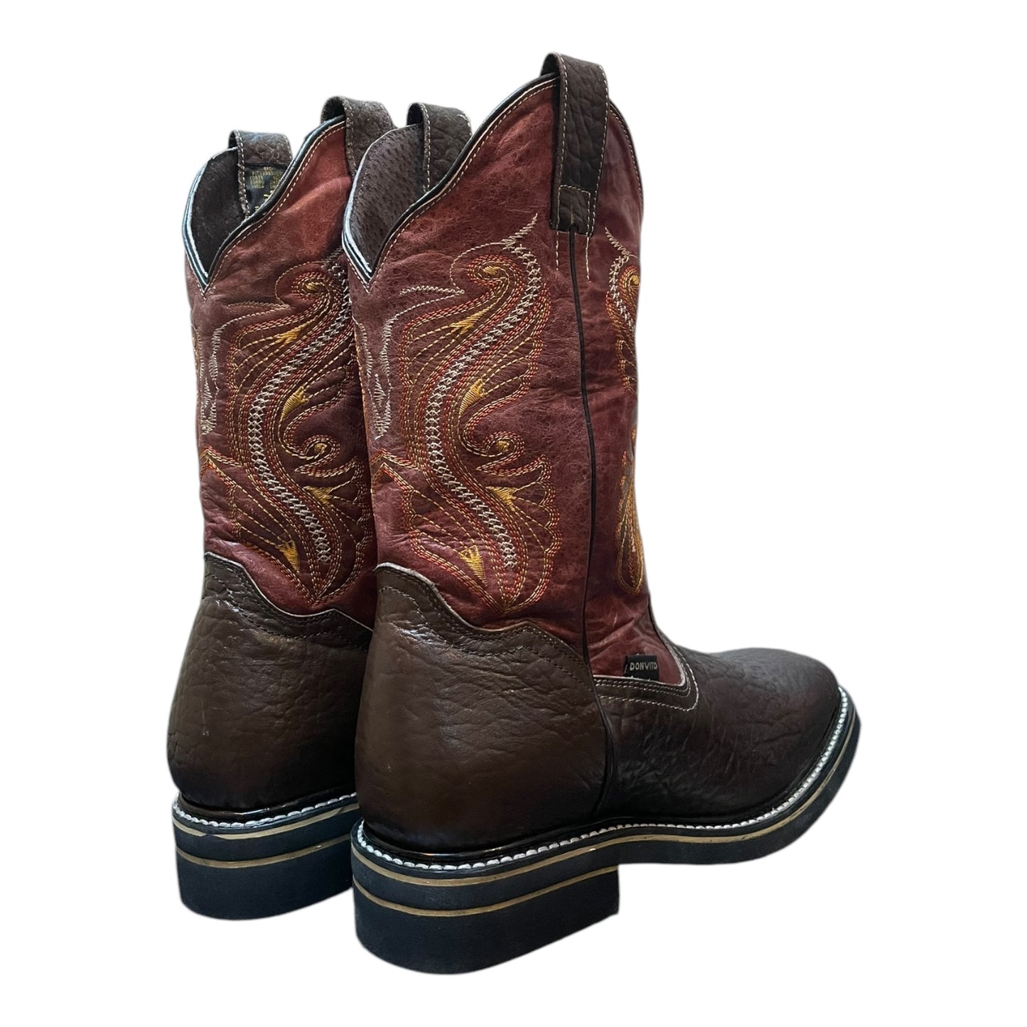 Men's Cowboy Boots (0023) - 13½" Square Toe Dark Brown/Burgundy Leather Western Stitching