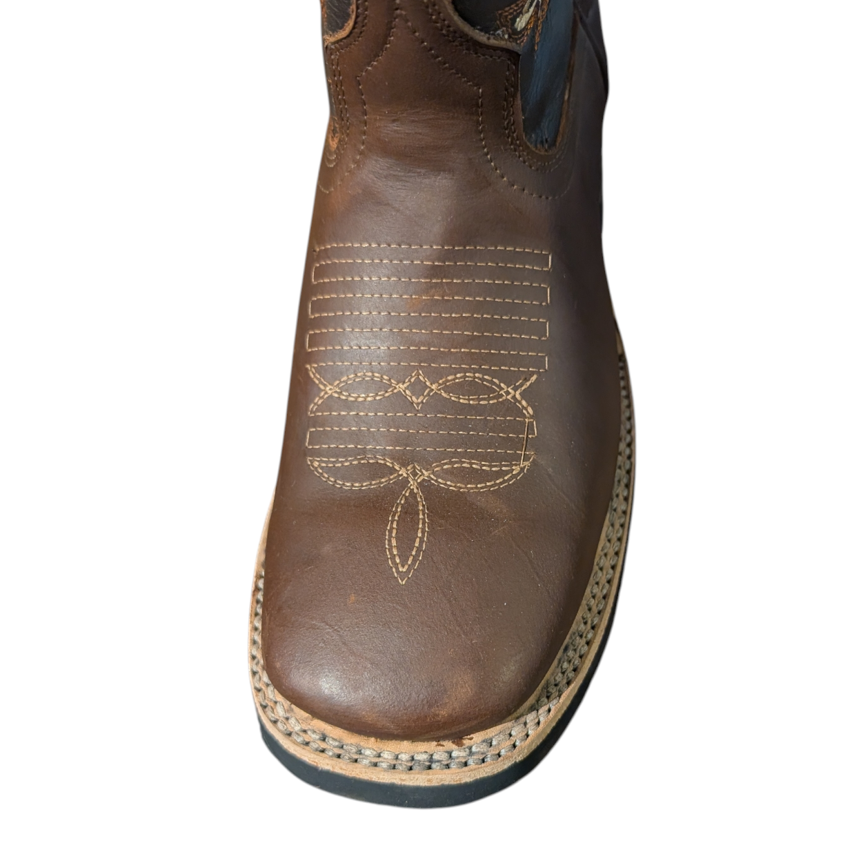 Cowboy Boots (0096) - 12" Dark Brown Leather w/ Wide Square Toe