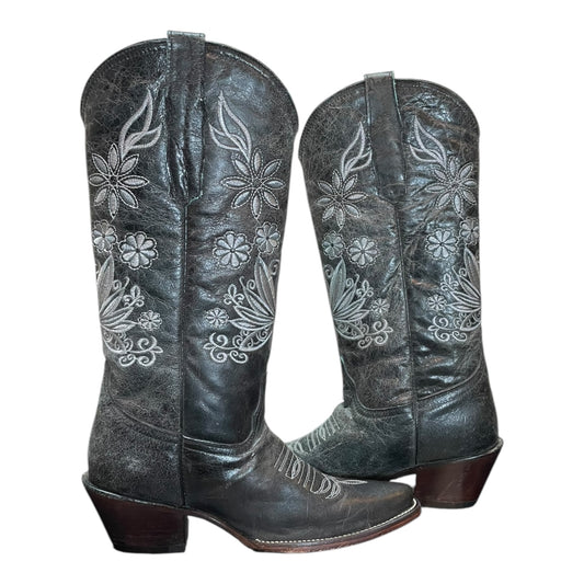 Women's Cowboy Boots (0021) - 16"Tall Cracked Grey Leather With J Toe