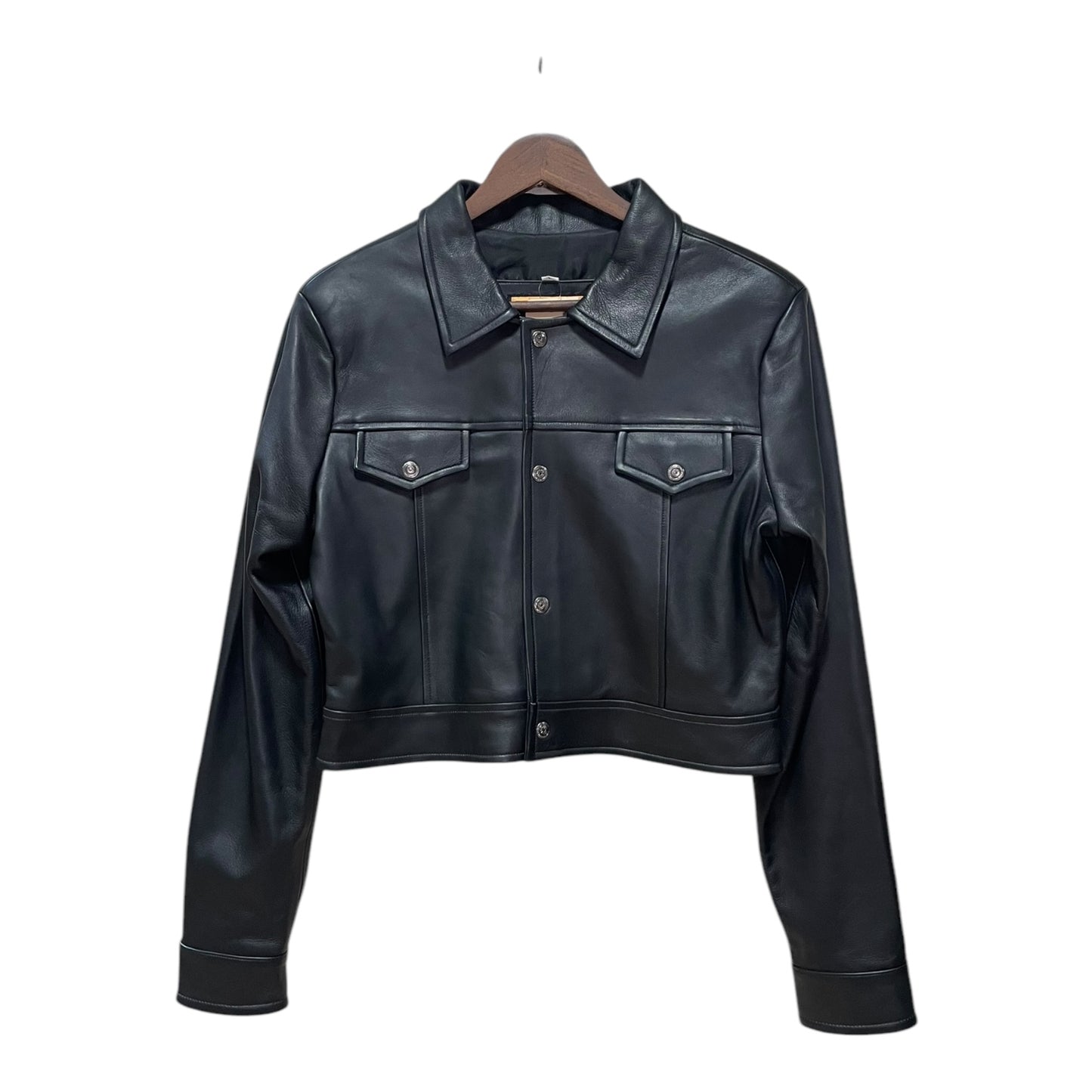 Cropped Black Leather Jacket 0005 (Size 37-39)