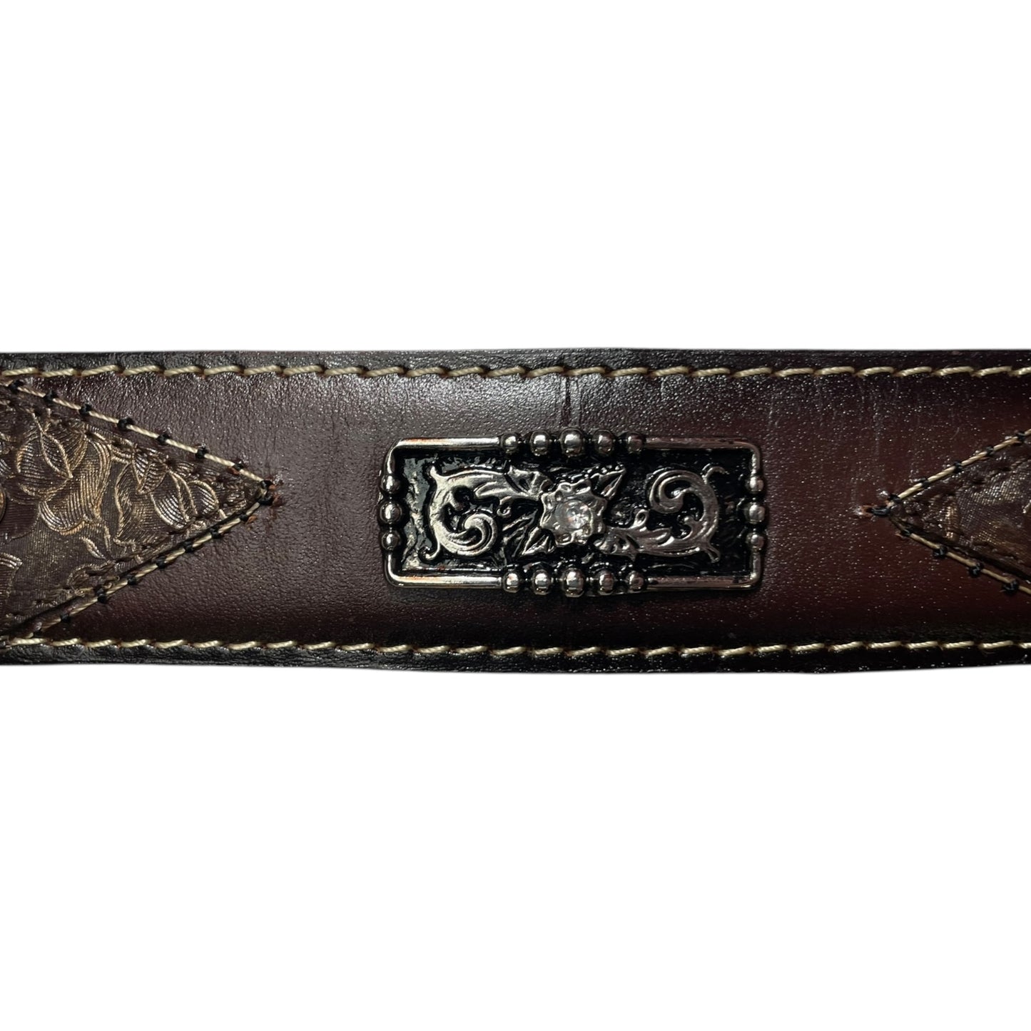 Western Leather Belt - Premium Engraved Double Buckle with Floral Engraved Leather and Studded Detailing (0010)
