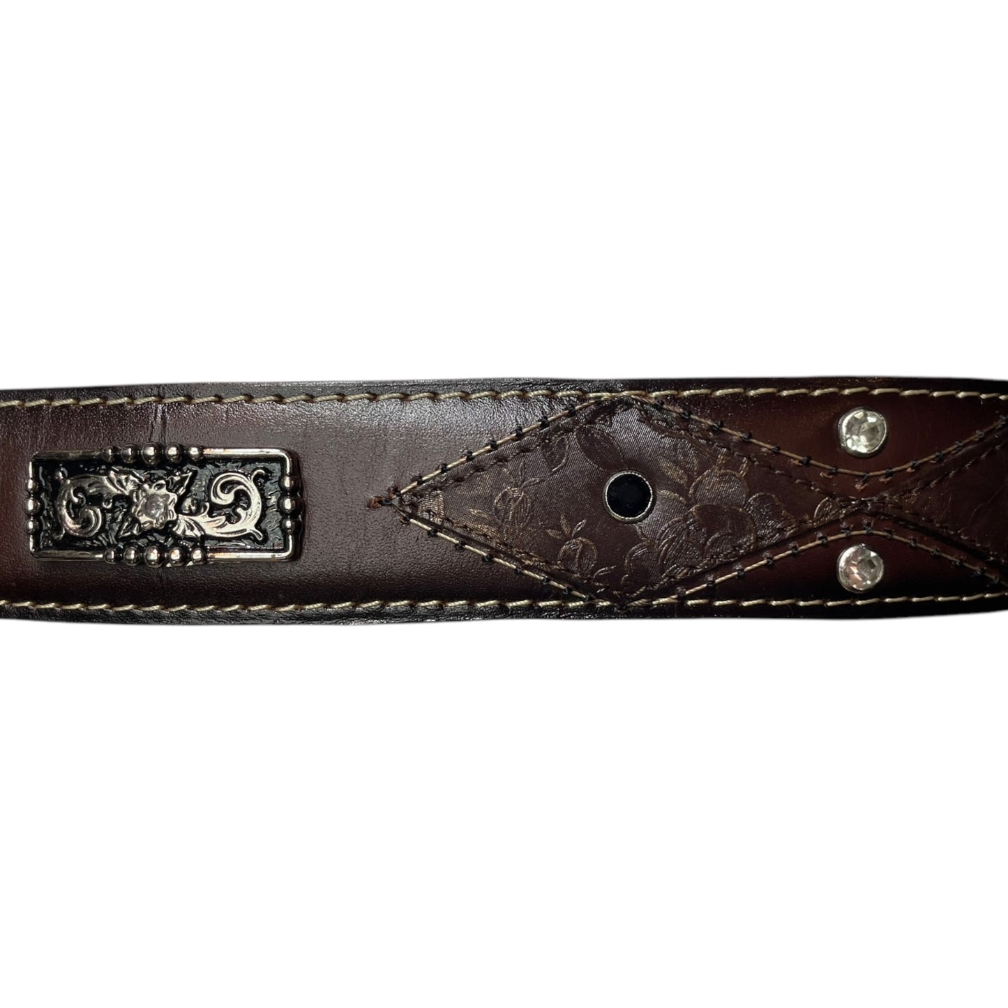Western Leather Belt - Premium Engraved Double Buckle with Floral Engraved Leather and Studded Detailing (0010)