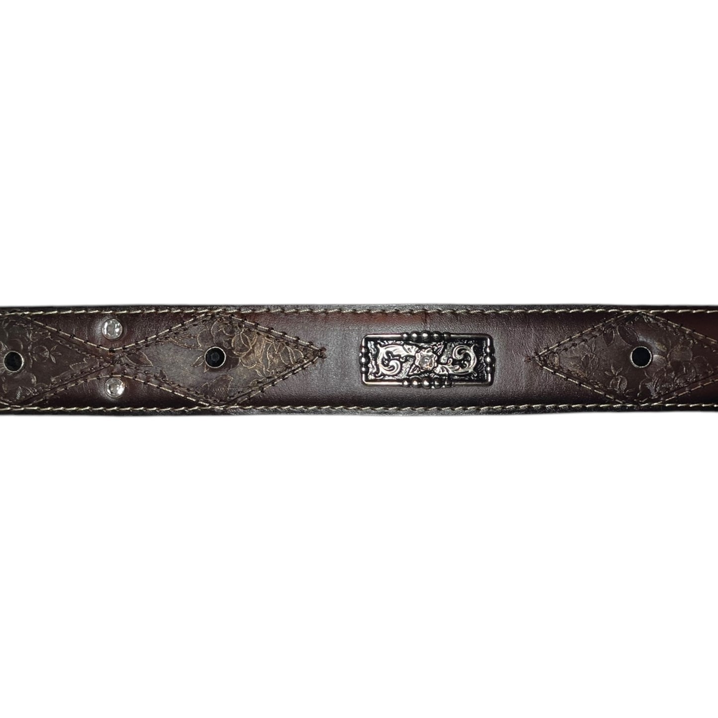 Western Leather Belt - Premium Engraved Double Buckle with Floral Engraved Leather and Studded Detailing (0010)