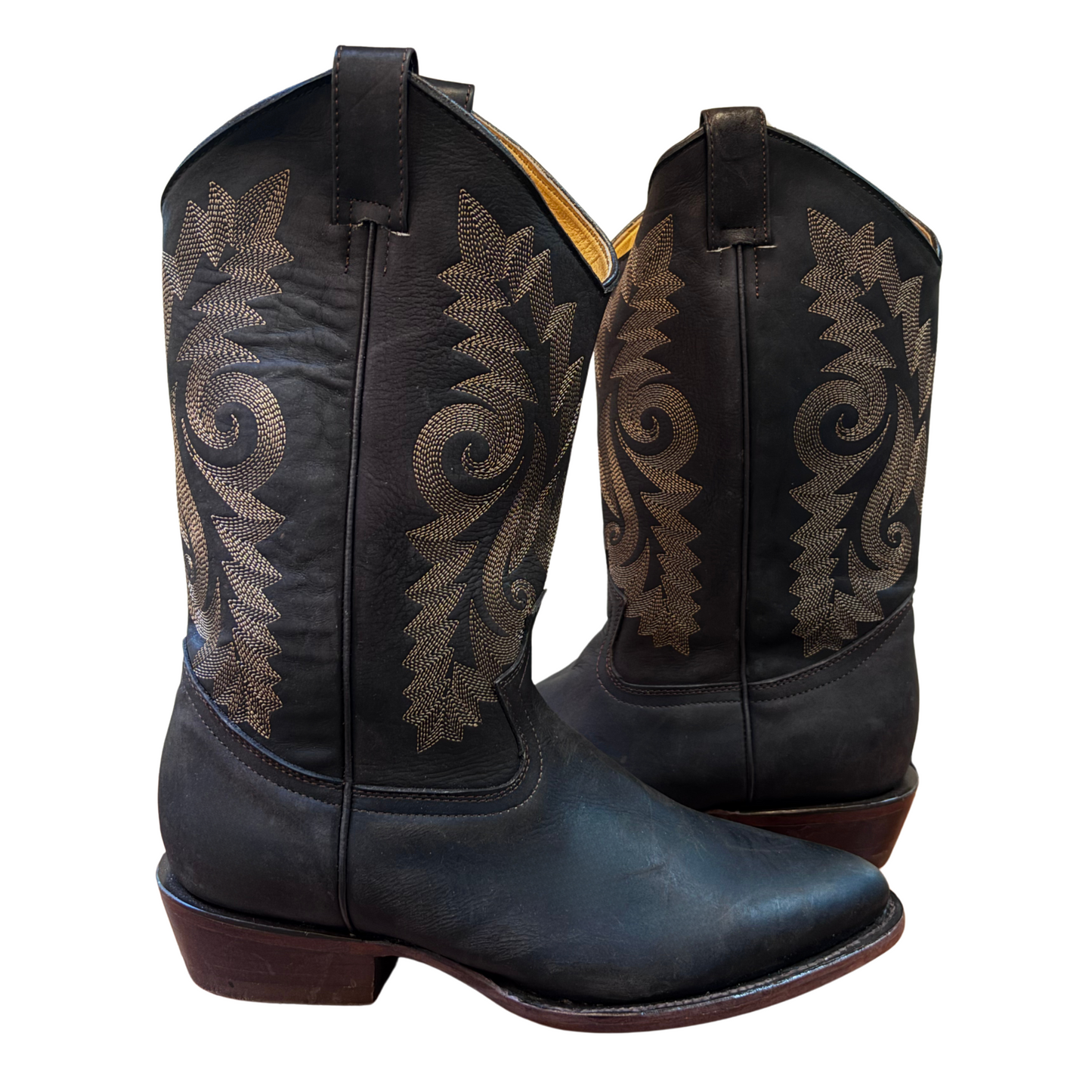 Men's Cowboy Boots (0010) - 14" Round Toe Dark Brown Leather Western Stitching