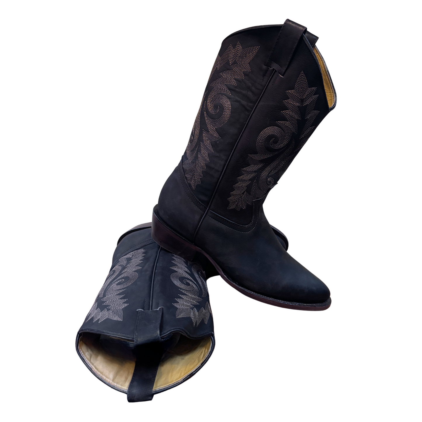 Men's Cowboy Boots (0010) - 14" Round Toe Dark Brown Leather Western Stitching