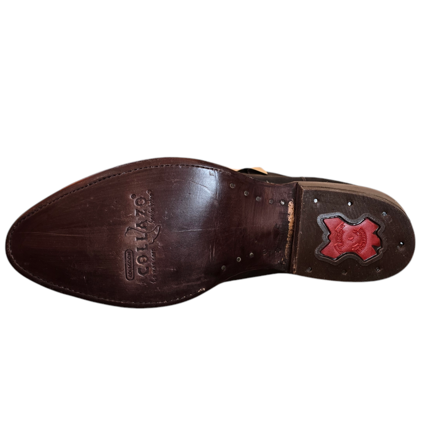 Men's Cowboy Boots (0010) - 14" Round Toe Dark Brown Leather Western Stitching