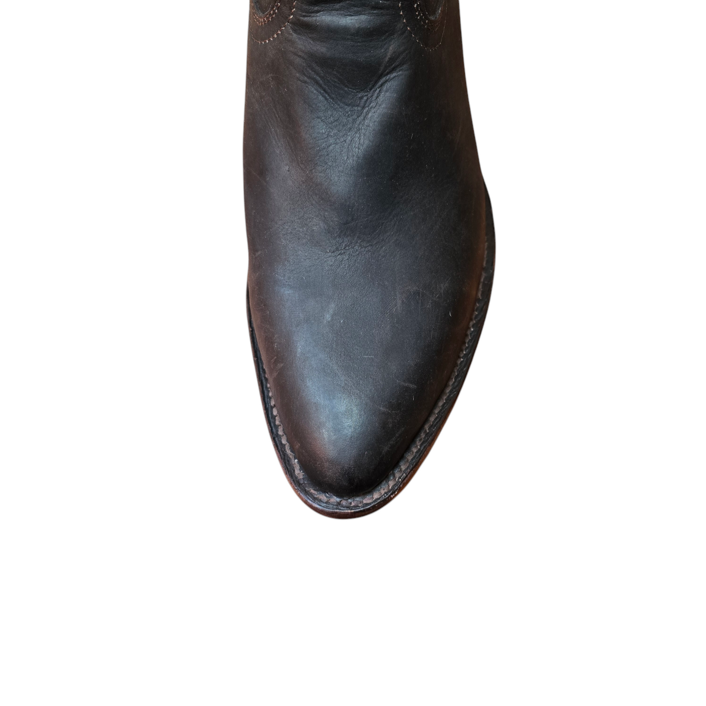 Men's Cowboy Boots (0010) - 14" Round Toe Dark Brown Leather Western Stitching