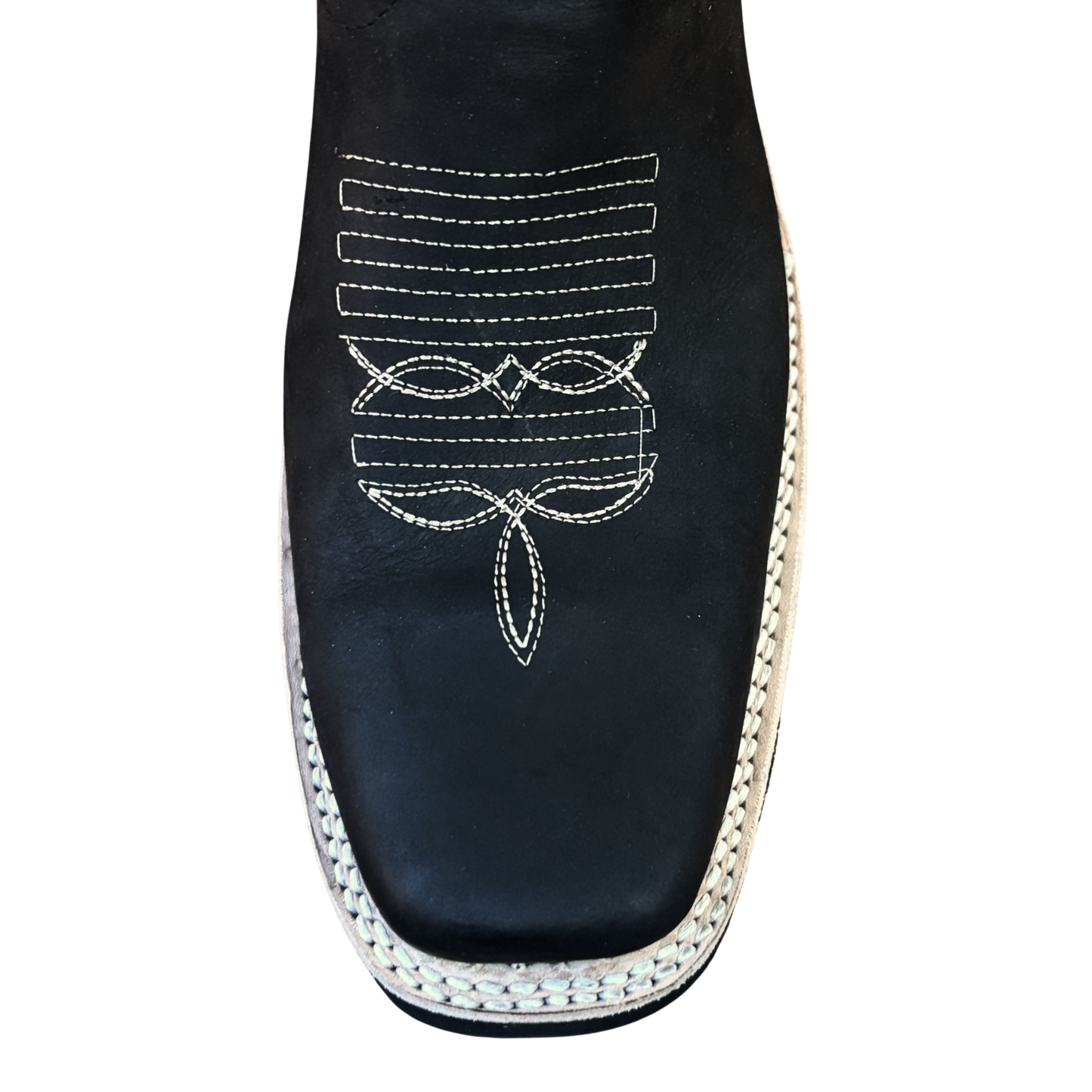 Men's Cowboy Boots (0005) - 12" Square Toe Black Leather Western Stitching