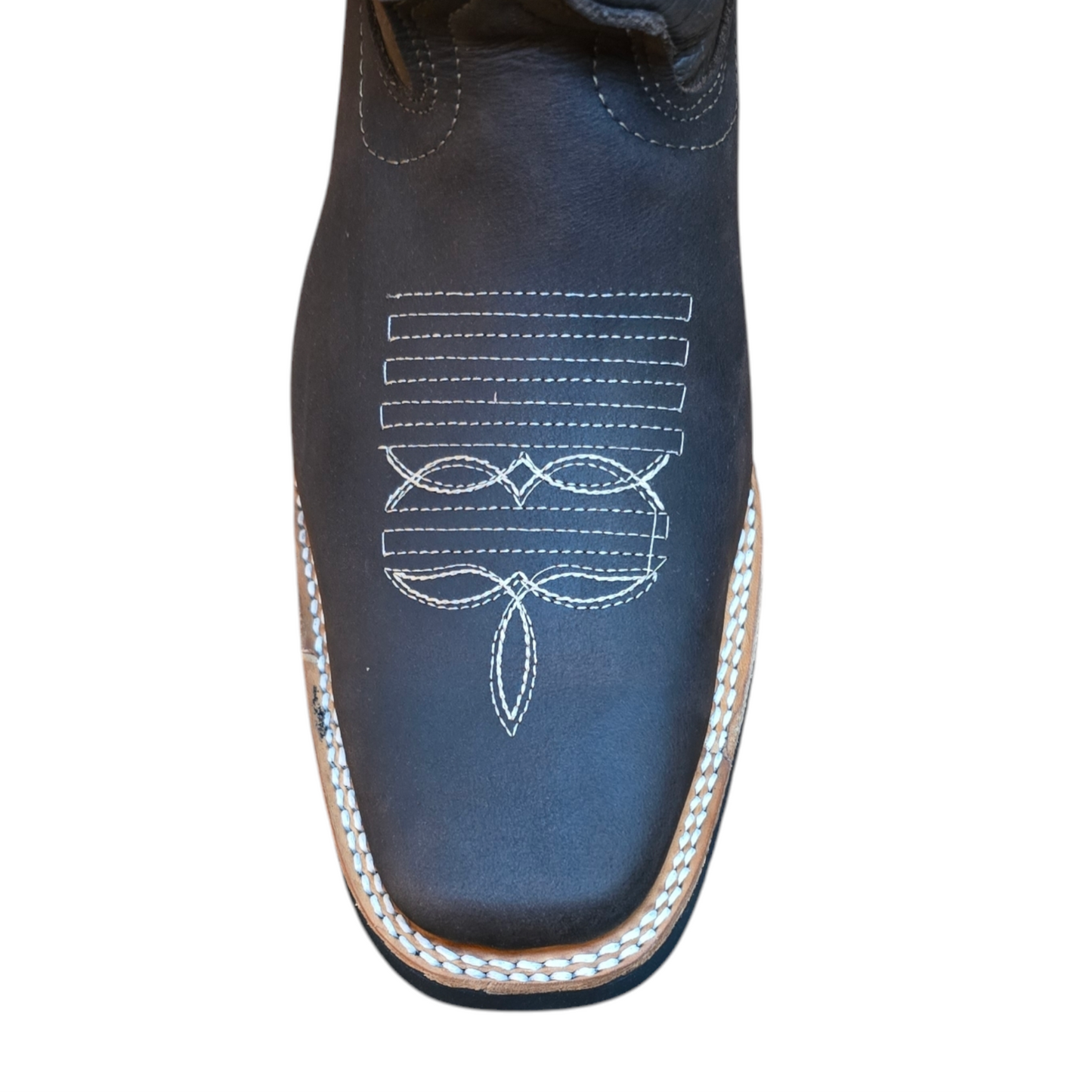Men's Cowboy Boots (0007) - 13" Square Toe Dark Brown Tribal Stitching