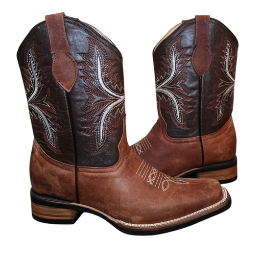 Men's Cowboy Boots (0008) - 12½" Square Toe Tan Leather