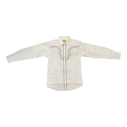 Western Shirt – White with Black Piping (0003)