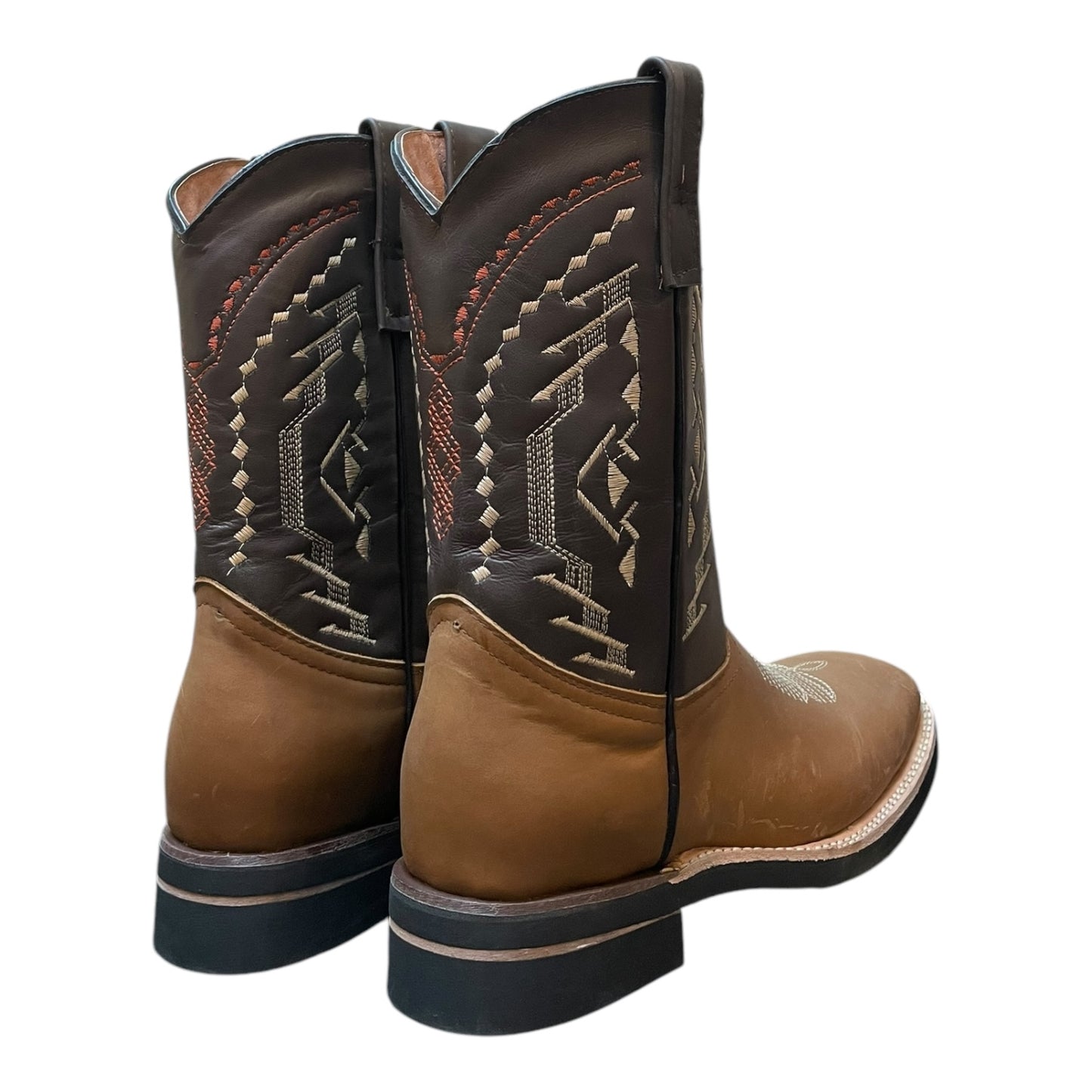 Men's Cowboy Boots (0024) - 12" Square Toe Brown and Black Leather Western Stitching