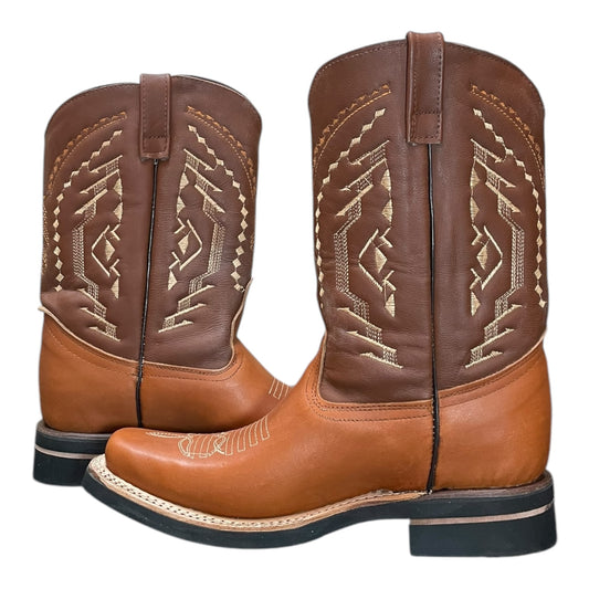 Men's Cowboy Boots (0022) - 11½" Square Toe Tan/Brown Leather Western Stitching
