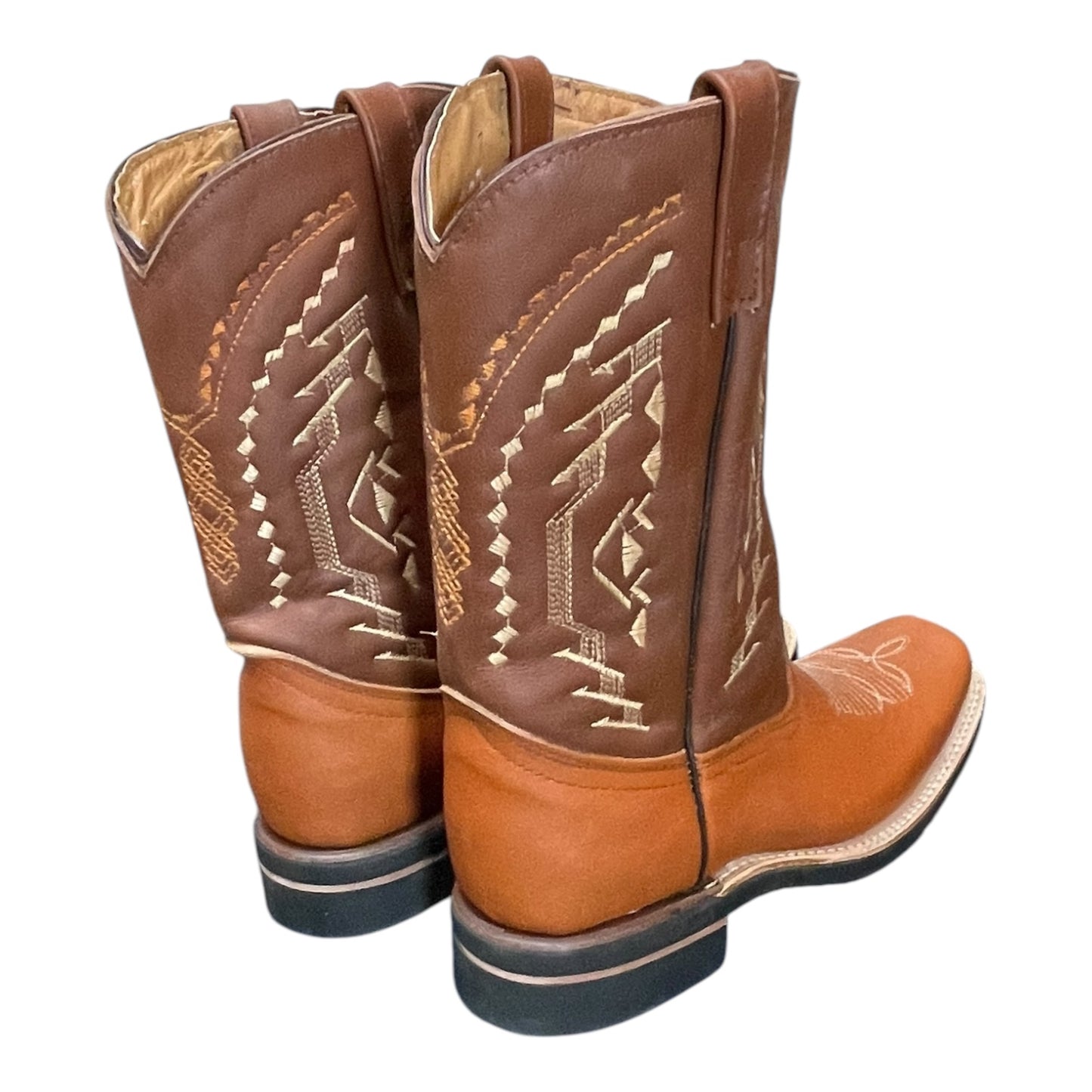 Men's Cowboy Boots (0022) - 11½" Square Toe Tan/Brown Leather Western Stitching
