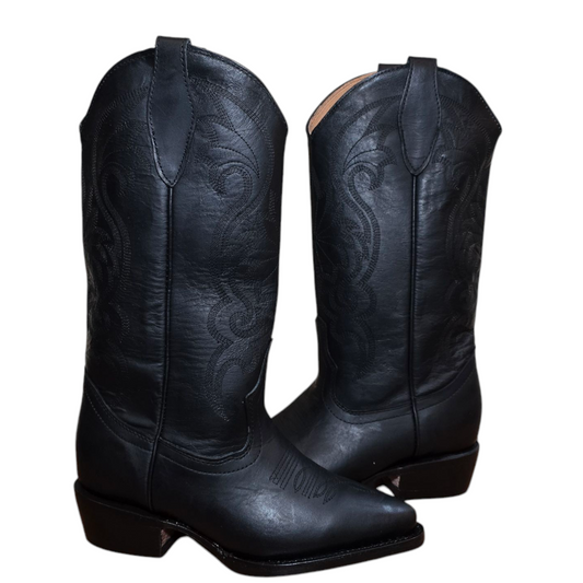 Women's Cowboy Boots (0017) - 14½" Tall Stretchfit Western Boots Black Leather J Toe