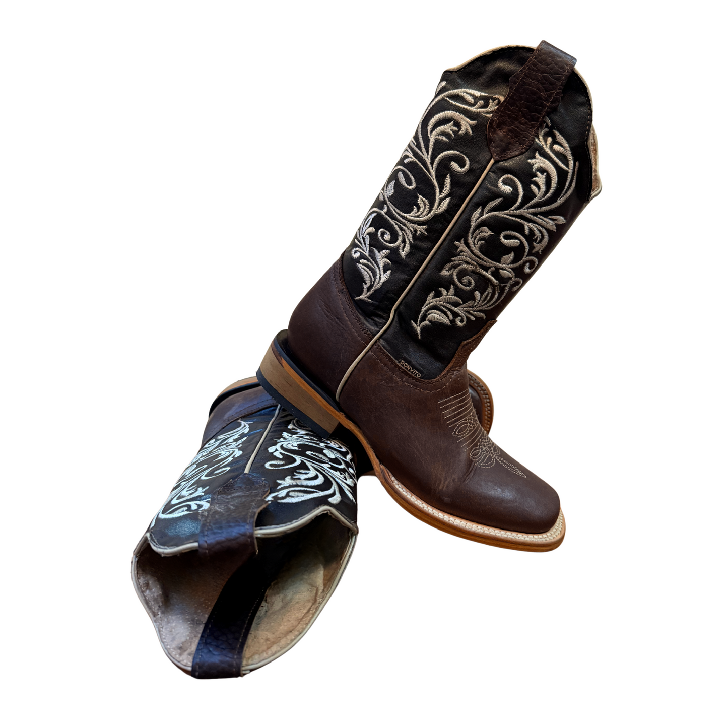 Women's Cowboy Boots (0010) - 12" Square Toe Brown Embroidery