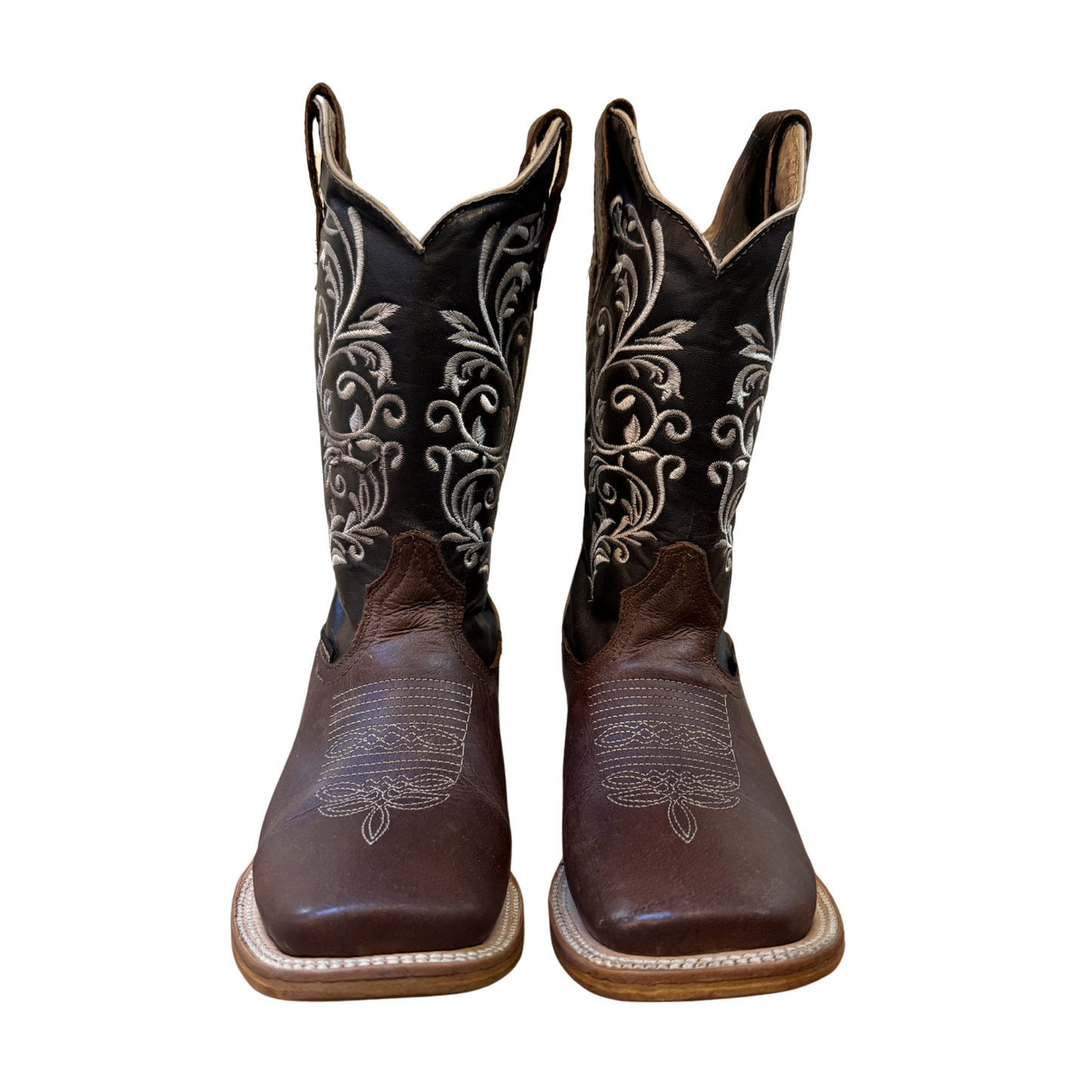 Women's Cowboy Boots (0010) - 12" Square Toe Brown Embroidery