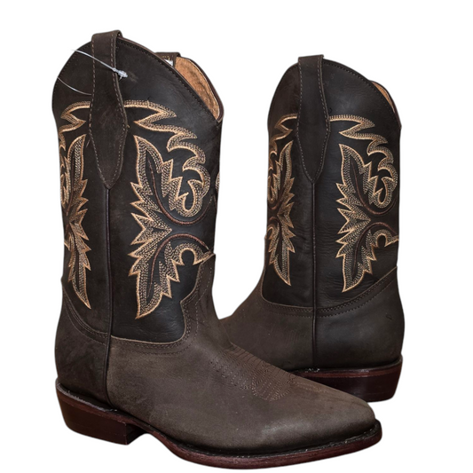Cowboy Boots (0018) - 12" Round Toe Distressed Brown Western Stitching