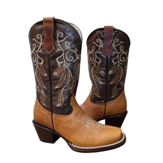 Women's Cowboy Boots (0011) - 13" Square Toe Light Brown Dreamcatcher