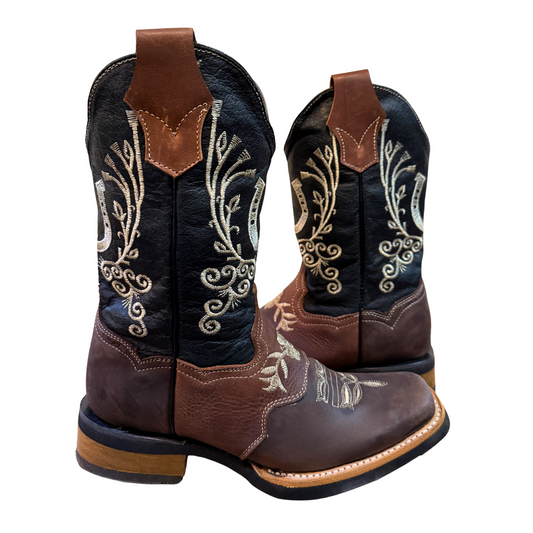 Women's Cowboy Boots (0009) - 11 " Square Toe Two-tone Brown
