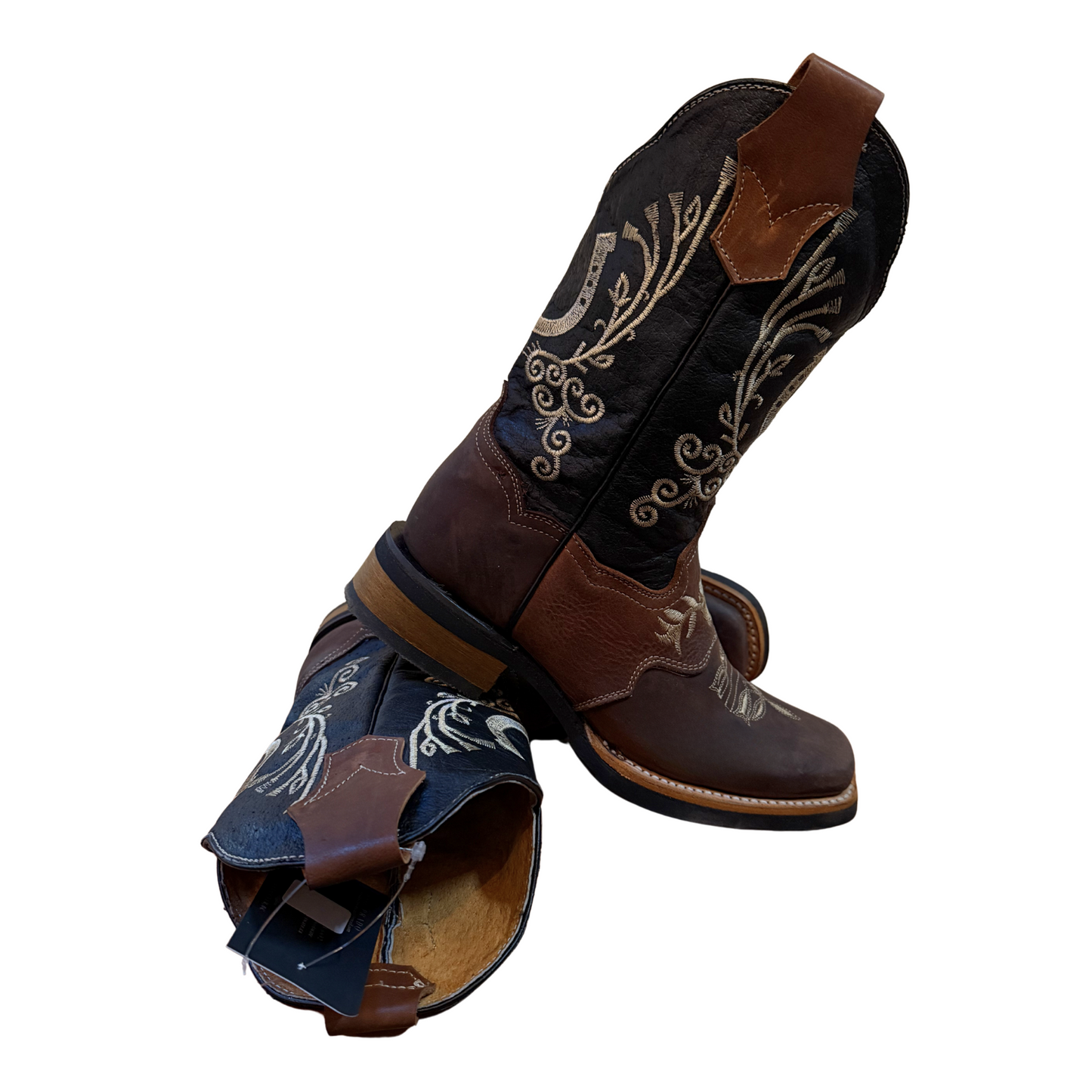 Women's Cowboy Boots (0009) - 11 " Square Toe Two-tone Brown