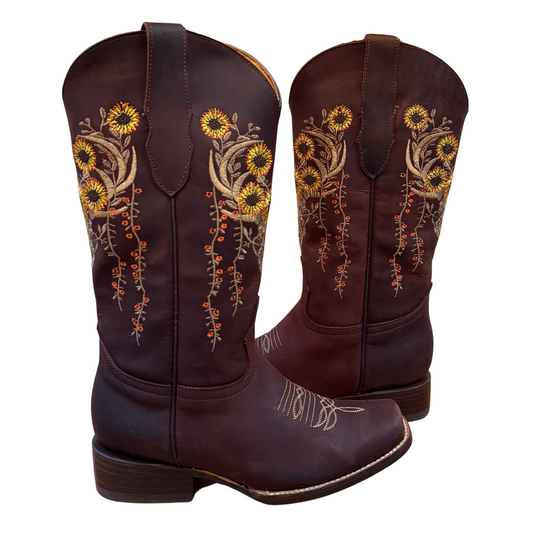 Women's Cowboy Boots (0005) - 13½ " Square Toe Dark Brown