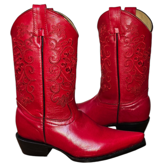 Women's Cowboy Boots (0003) - 13" Pointed Toe Red